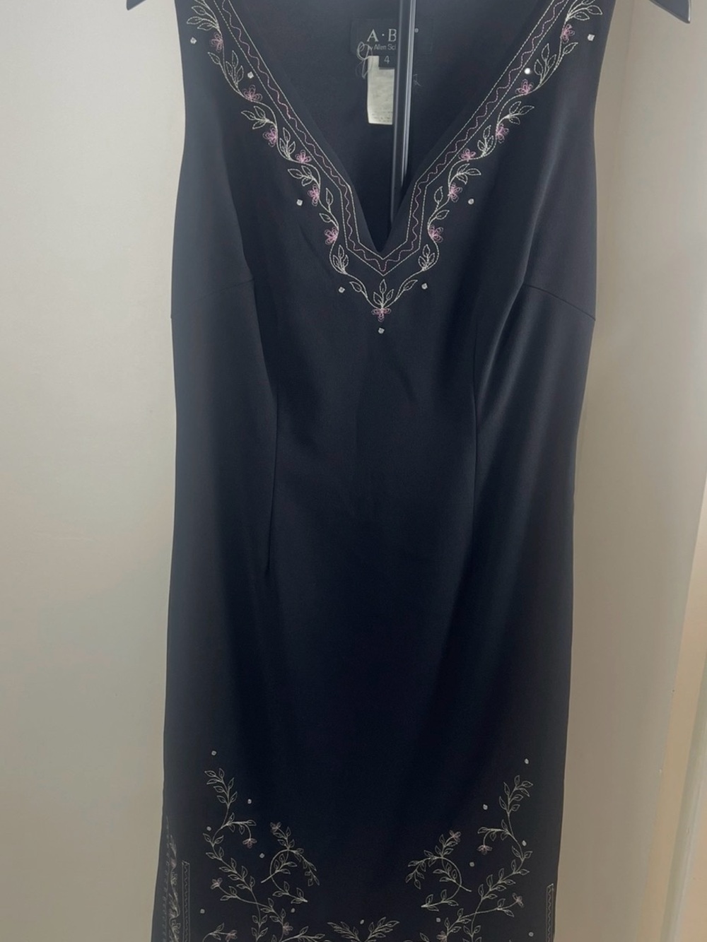 Allen B. by Allen Schwartz Black Midi Dress with Pink & Silver Embroidery